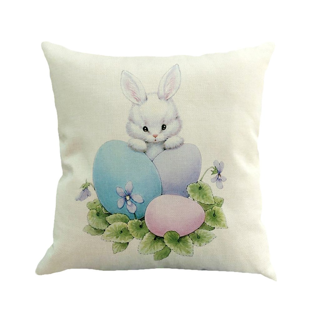 2021 Easter Throw Pillow Covers 18x18 Inch - Bunny Linen Cotton Decorative Cushion Cases for Indoor & Outdoor Decor | Perfect for Sofa, Bed, Porch, and Easter Party Decorations