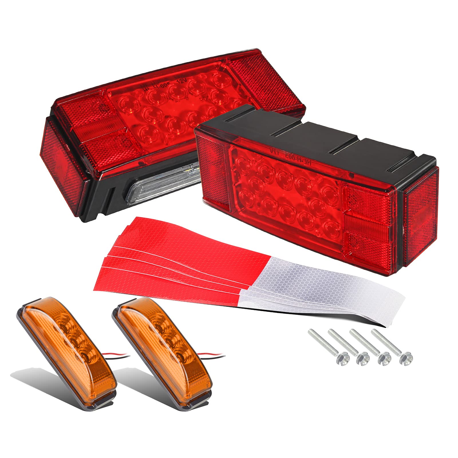 Partsam Submersible LED Boat Trailer Lights Kit - 2Pcs Low Profile Rectangle Tail Lights & 2Pcs 4