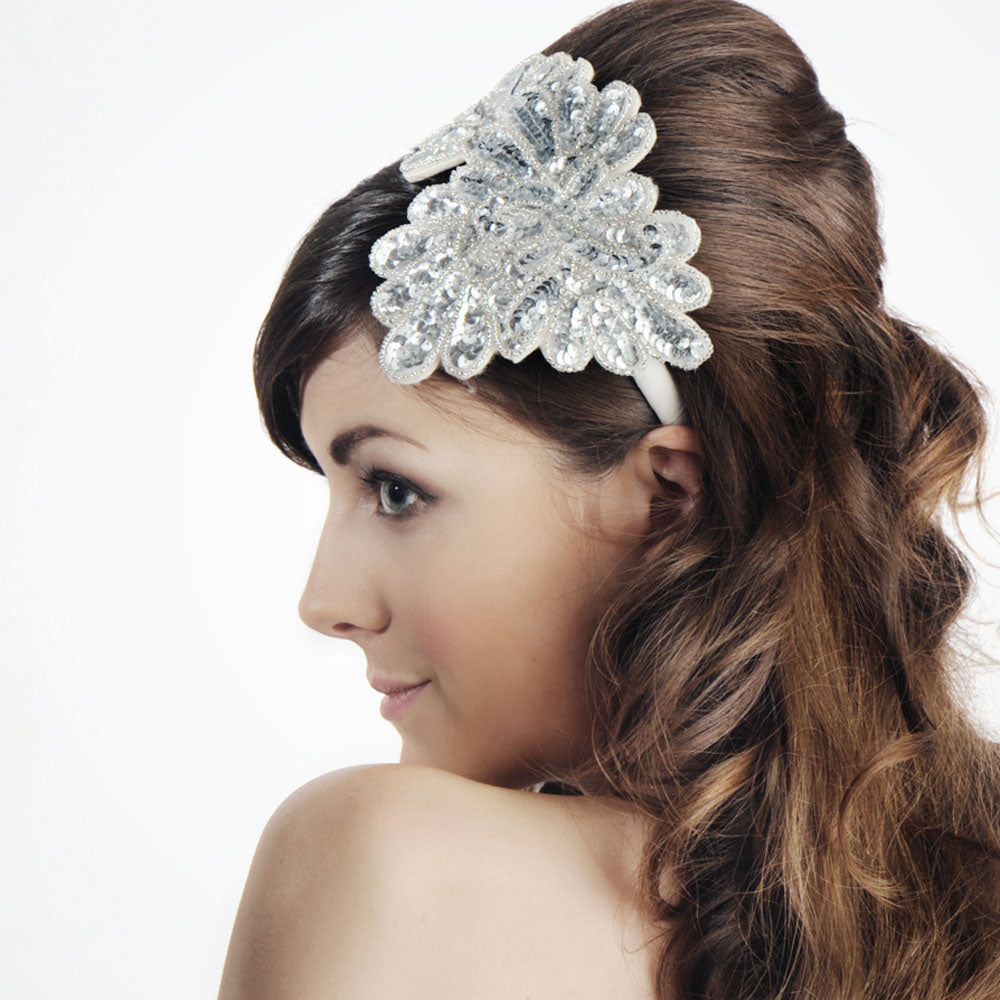 Sparkling Silver Sequin Bridal Headband for Wedding – Elegant Hair Accessory for Bride, Bridesmaids, and Special Occasions