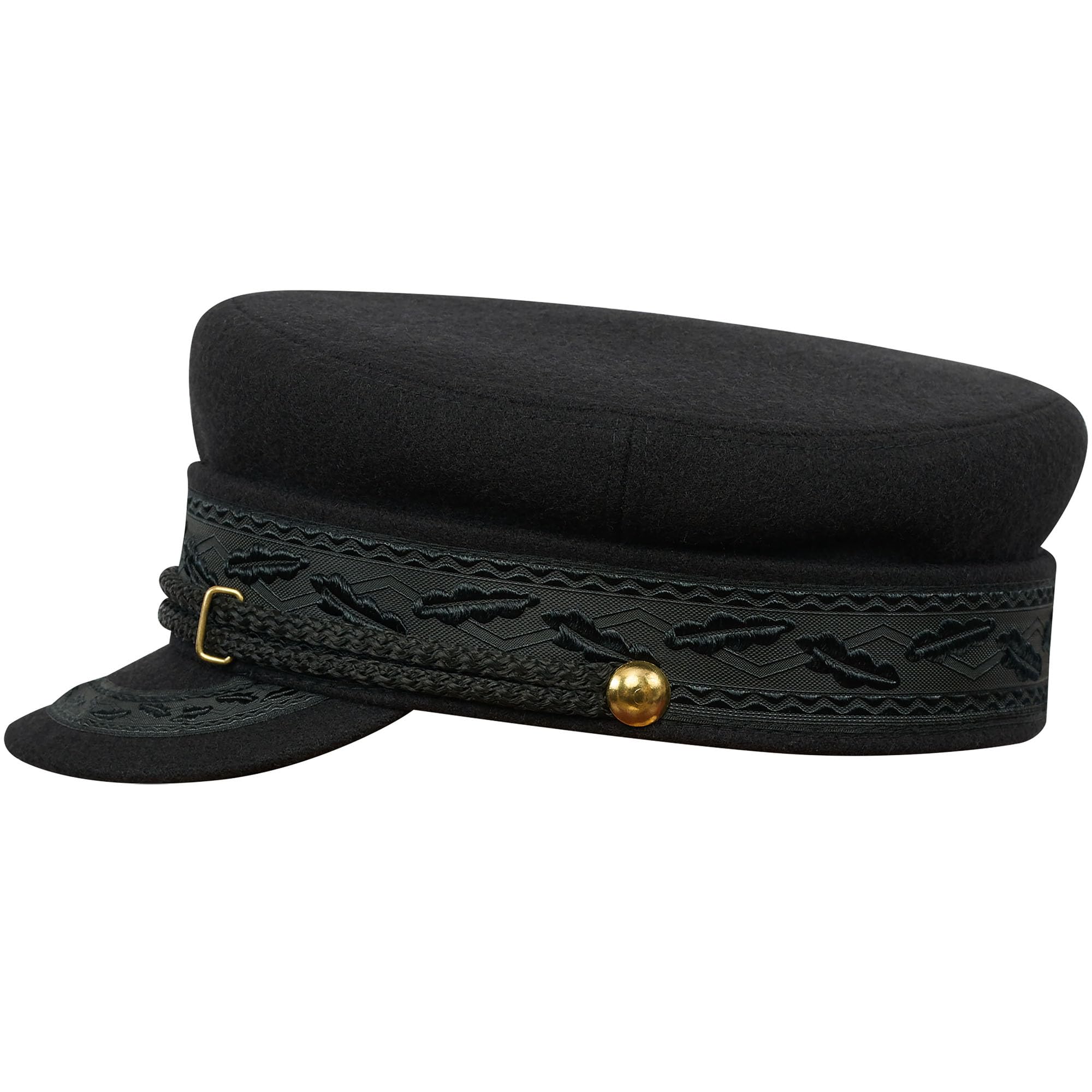 Sterkowski Hamburg Sailor Cap - Woolen Cloth Breton Cap for Men & Women | Classic Greek Fisherman Hat with Embroidered Tape | Perfect for Nautical Fashion, Outdoor Adventures & Vintage Style Lovers