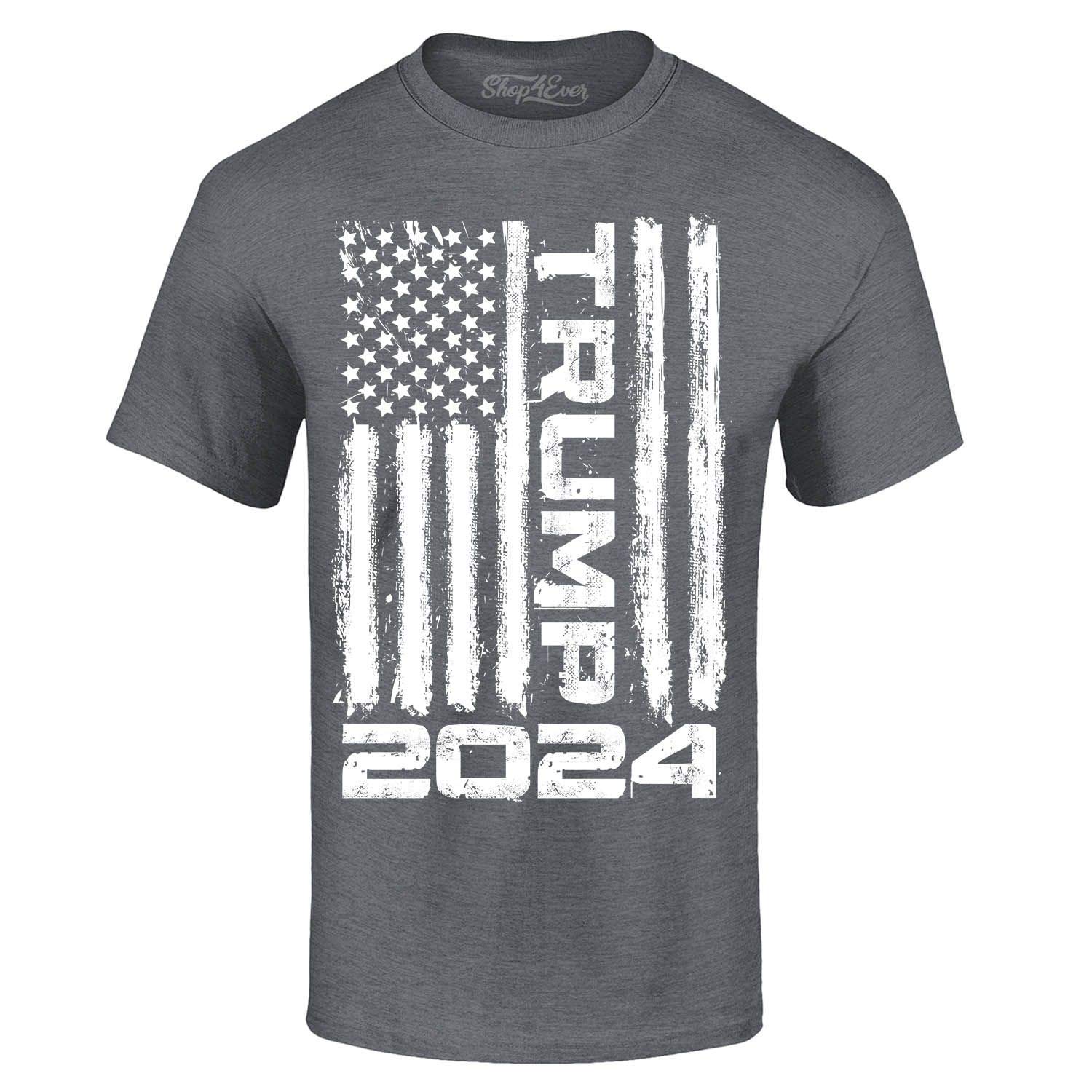 Shop4ever® Donald Trump 2024 Election T-Shirt - Make America Great Again MAGA USA Flag Patriotic Tee - Perfect for Political Rallies, Campaign Events & Conservative Supporters