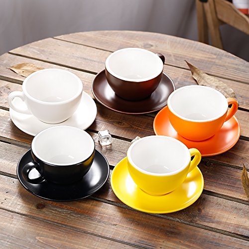 Premium Ceramic Coffee Cup and Saucer Set for Cappuccino, Latte Art & Manual Brew - Matte Black (8.5 oz) - Perfect for Home Baristas, Coffee Shops & Gift Giving