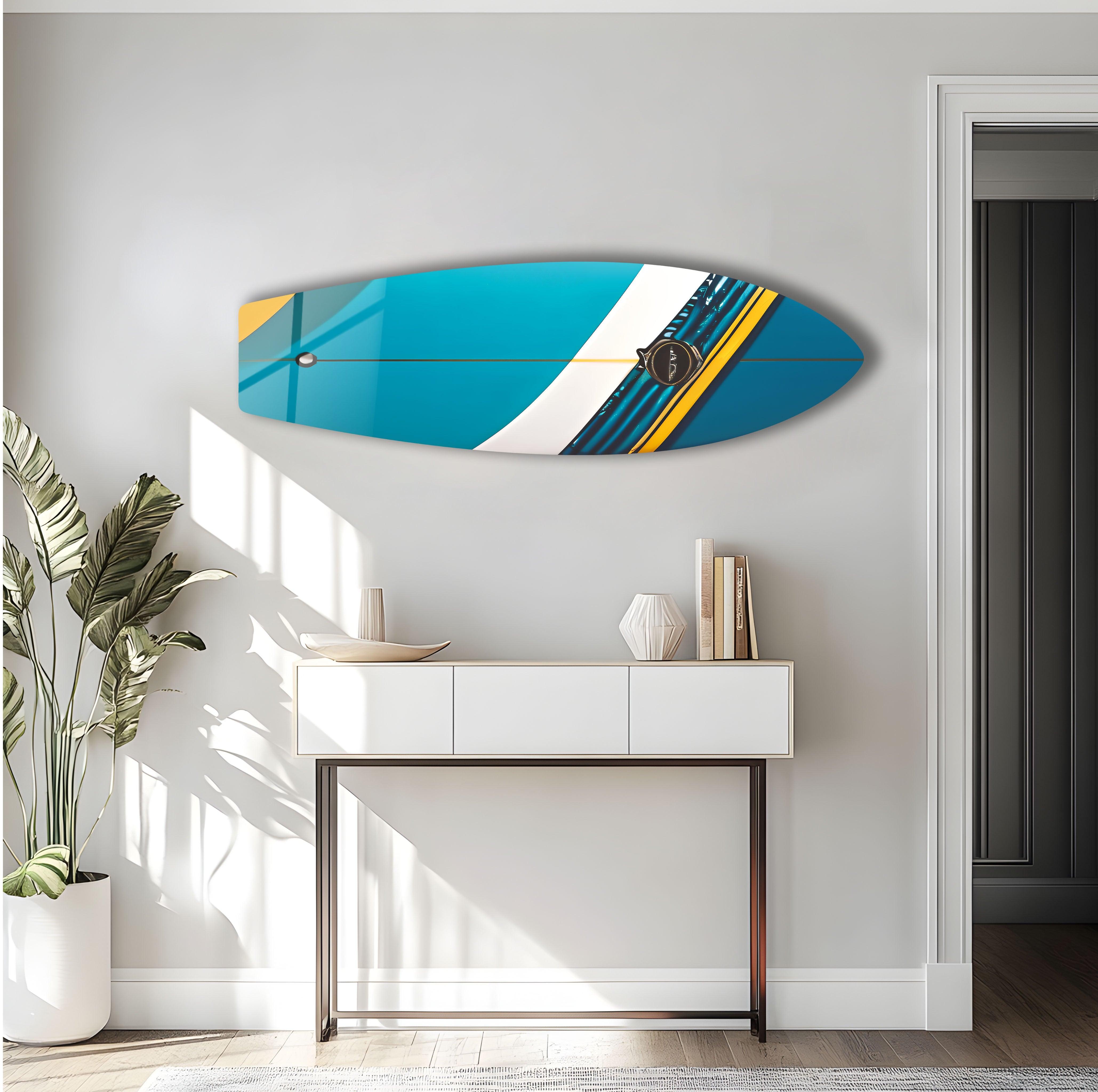Blue Surfboard Wall Art - Ocean Themed Home Decor for Beach House, Living Room & Bedroom - Perfect Coastal Style Accent