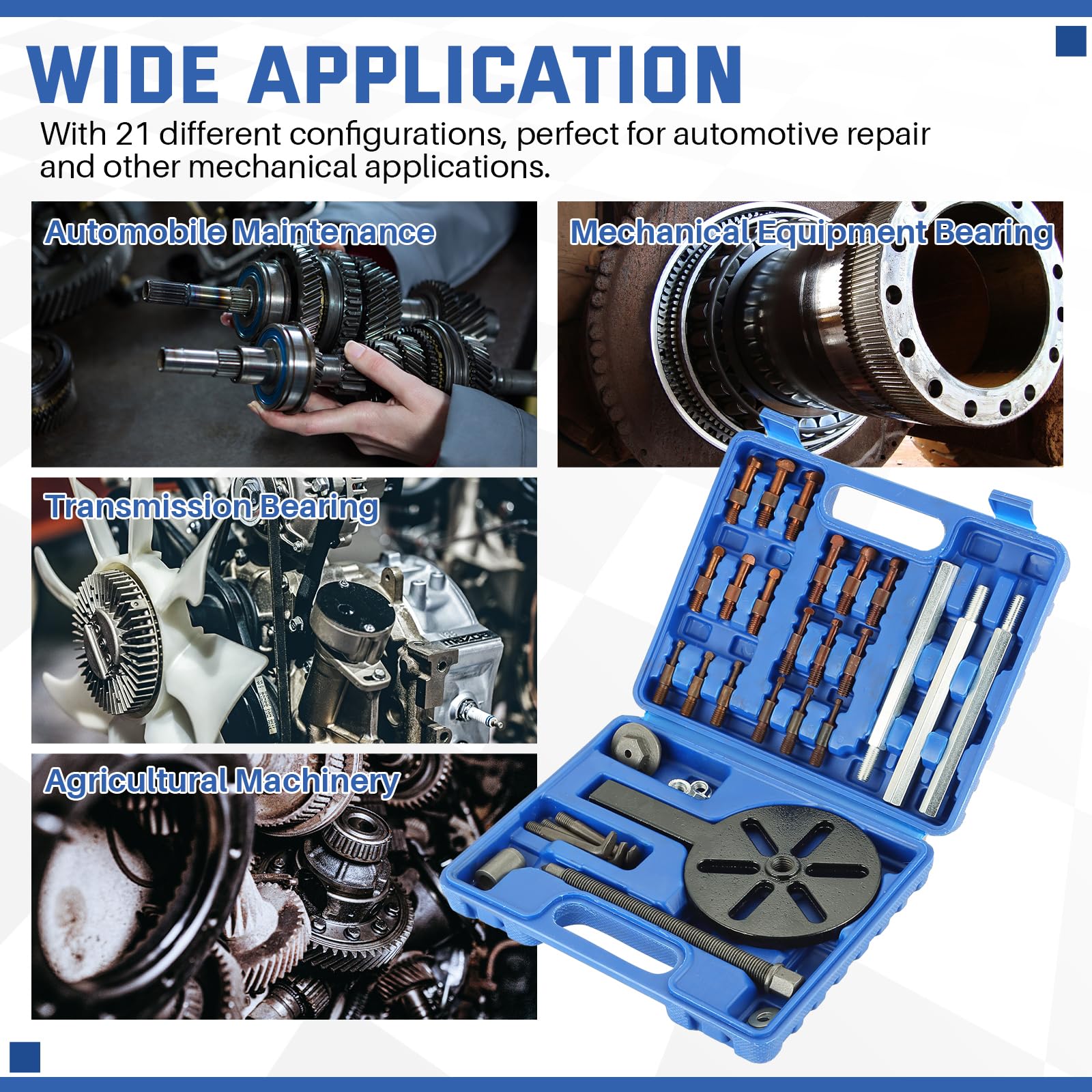 21 in 1 Bearing Puller Set - 3 Jaw Bearing Removal Tool with 6 Sizes Inner Hole Pullers | Professional Automotive & Industrial Disassembly Kit | Perfect for Mechanics, DIY Repairs & Equipment Maintenance