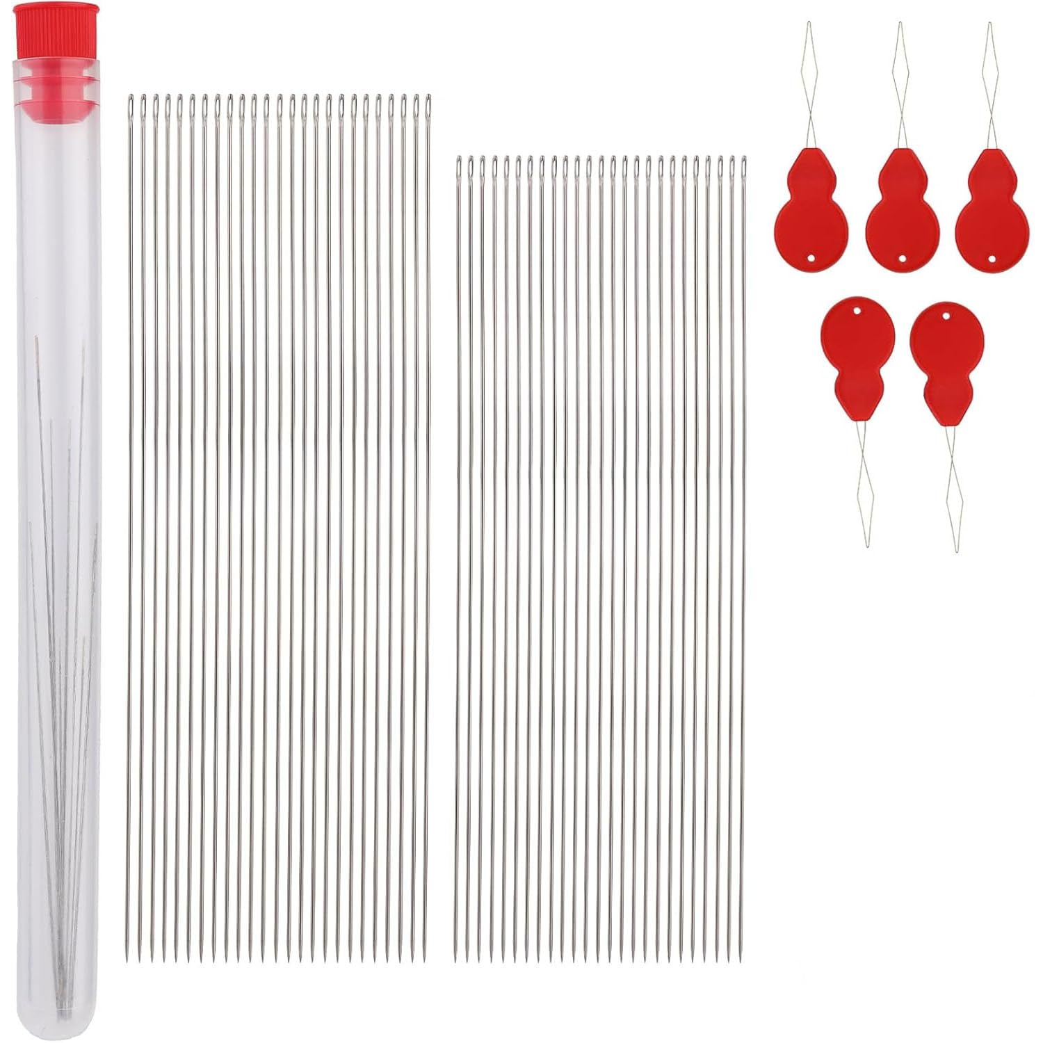 58 Pcs Stainless Steel Beading Needles Set - Size 11 Long Straight Beading Needles (0.4x40mm & 0.4x51mm) for Seed Beads, Embroidery & Jewelry Making - Includes Pin Cushion for Easy Storage - Perfect for DIY Crafts, Beadwork & Small Bead Piercing Projects