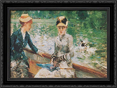 Berthe Morisot Black Ornate Wood Framed Canvas Art - 24x18 Inch Summer's Day Impressionist Painting - Perfect for Living Room, Bedroom & Office Wall Decor