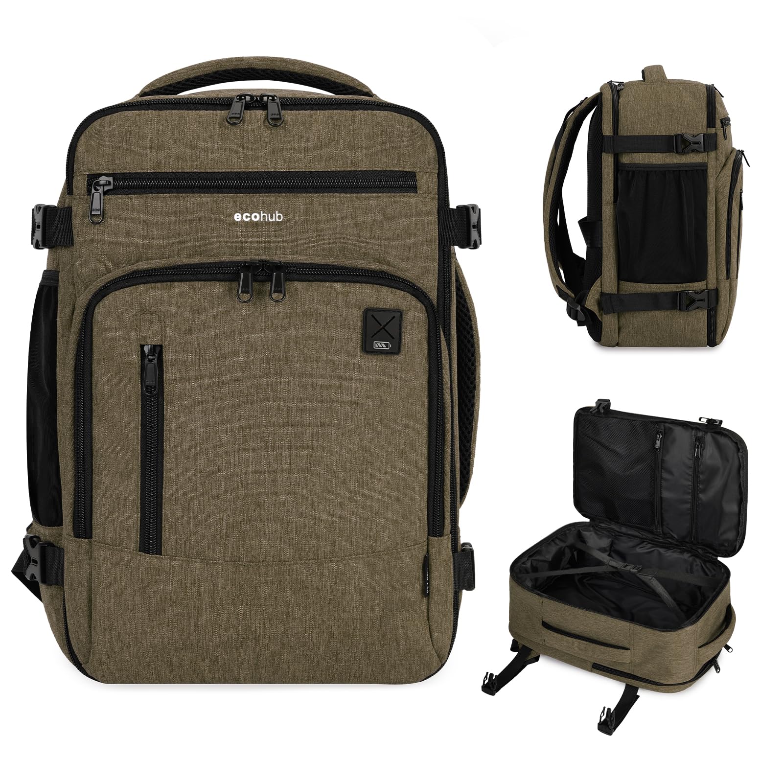 ECOHUB 16 Inch Laptop Backpack for Women & Men - Water Resistant Brown College School Backpack for Travel, Work & Daily Commute