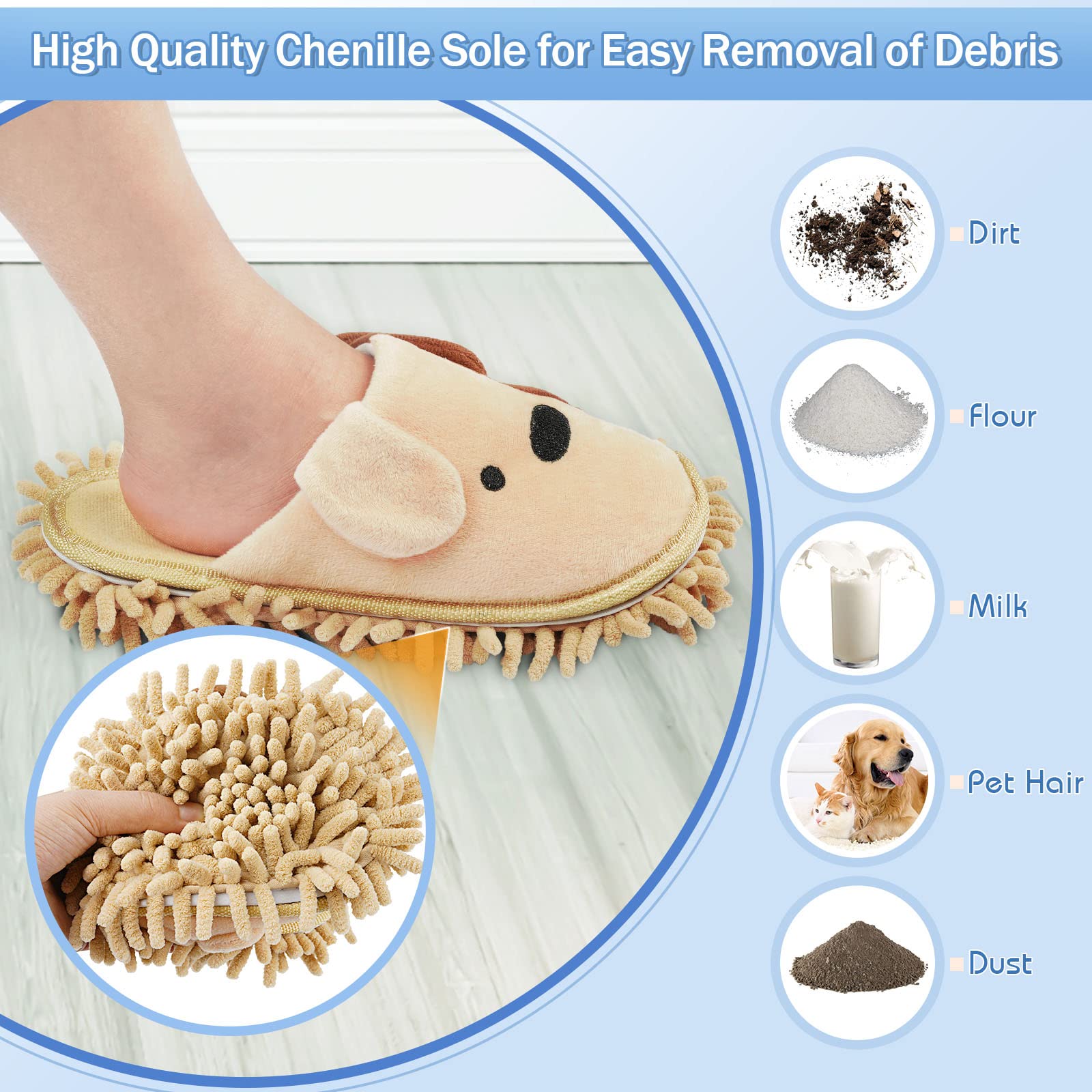 Chenille Fiber Floor Cleaning Mop Slippers - Detachable Shoe Covers for Easy Mopping - Indoor Cleaning Dusters for Men & Women - Perfect for Hardwood, Tile & Laminate Floors