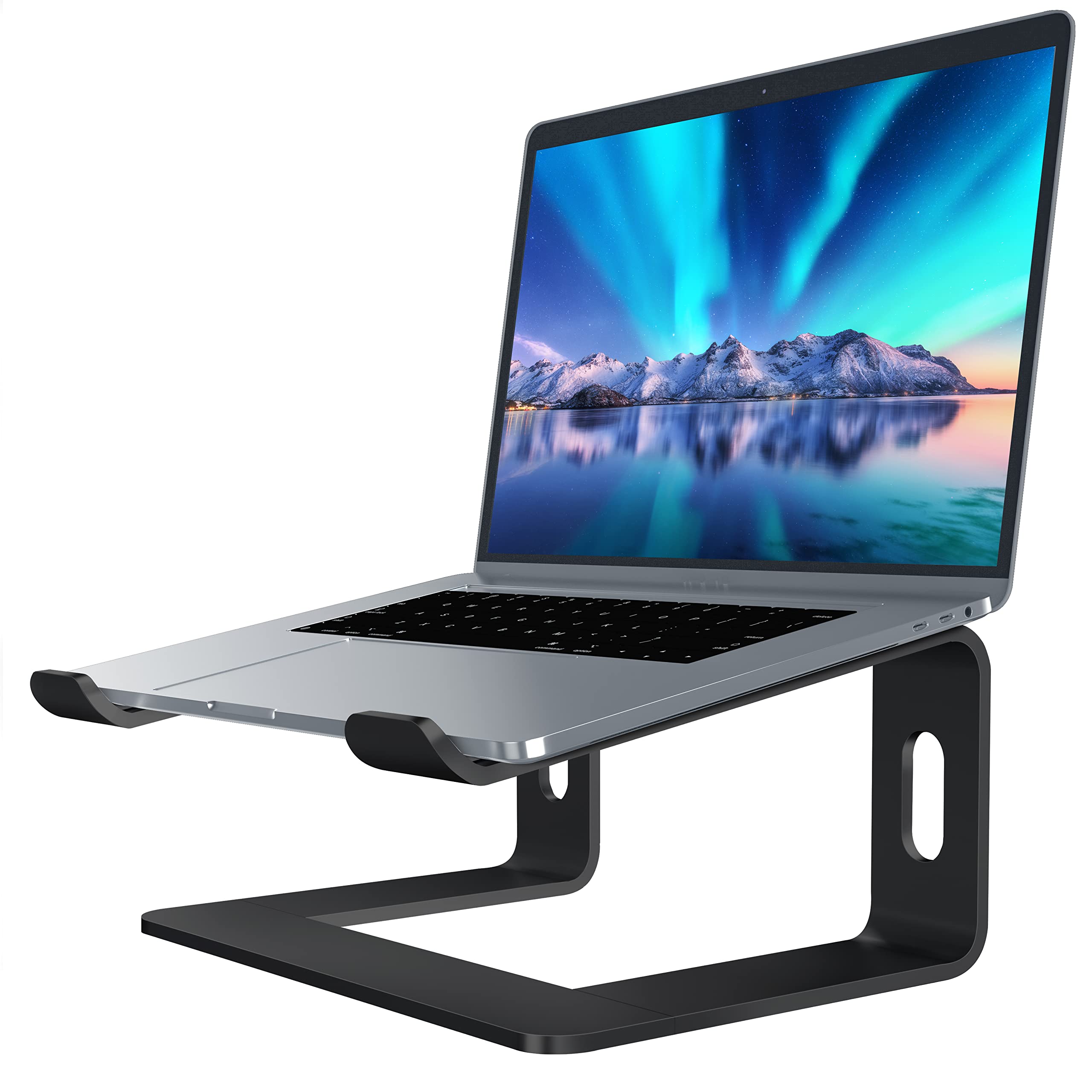 SOUNDANCE Aluminum Laptop Stand for 10-15.6 Inch Notebooks - Ergonomic Computer Riser with Adjustable Height, Portable & Sturdy Metal Holder for MacBook, Dell, HP - Perfect for Home Office, Gaming & Workstation Setup (Black)
