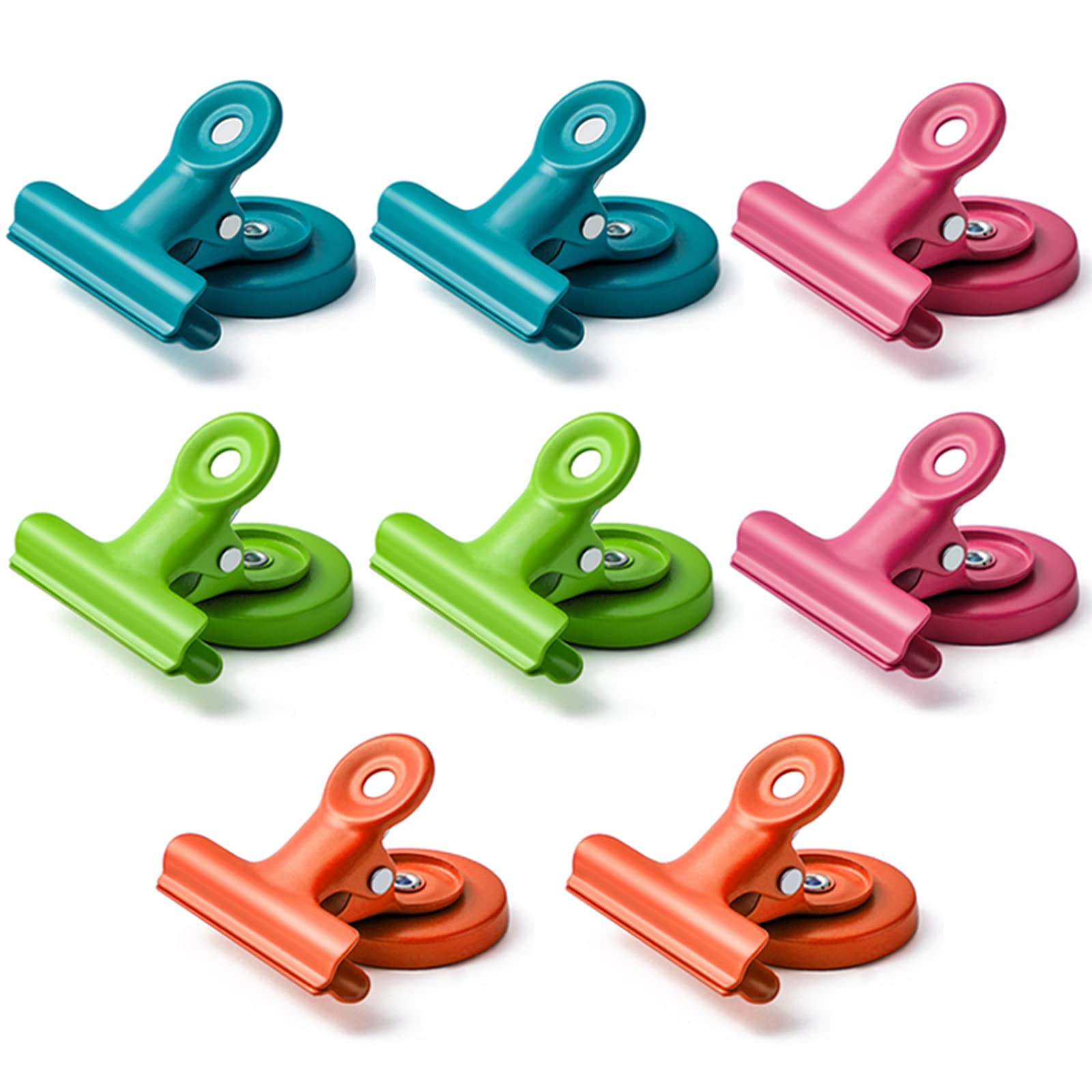 Strong Magnetic Clips - 8PACK Round Metal Refrigerator Clips for Whiteboard, Wall, Photos & Pictures (Multicolor) - Perfect for Office, Kitchen & Home Organization