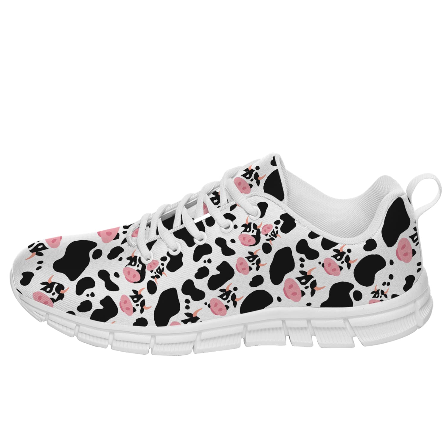 Cow Print Running Shoes for Men & Women - White & Black Cow Face Pattern Sneakers for Tennis, Walking, Gym & Casual Wear - Gifts for Ladies & Men (Men's Size 4, Women's Size 6)