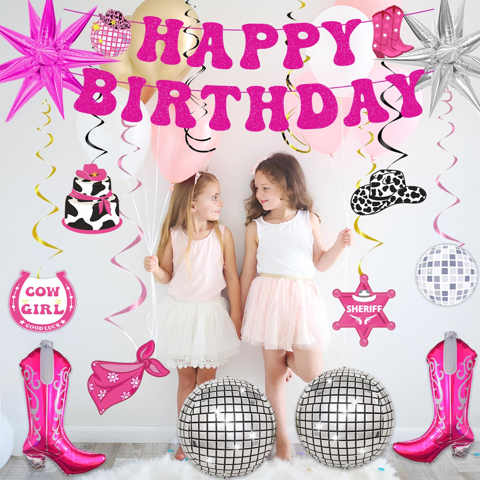 32-Piece Disco Cowgirl Birthday Party Decorations Set - Western Theme Hot Pink Happy Birthday Banner, Balloons & Bachelorette Party Supplies for Women & Girls | Perfect for Last Rodeo, Cowgirl-Themed Parties & Wild West Celebrations