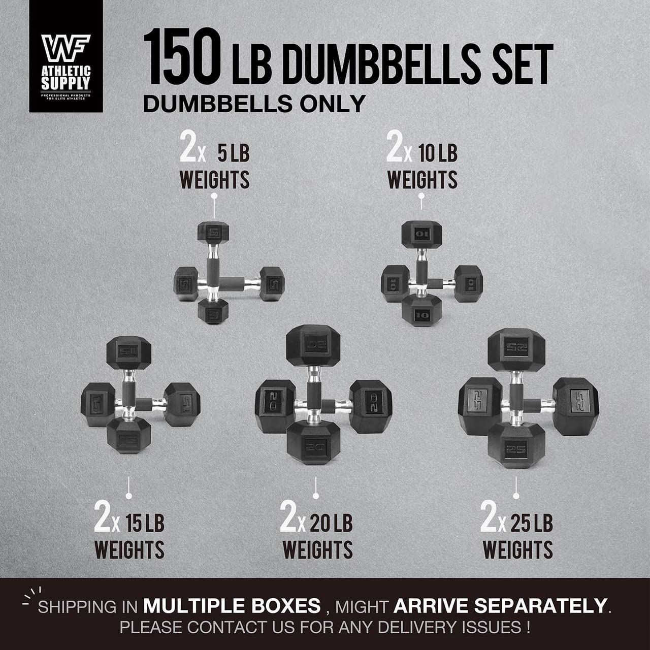 Rubber Encased Hex Dumbbells with Contoured Grip Handle - 5-50lbs Weight Set for Strength Training, Muscle Building & Full Body Workout | Home Gym Equipment for Men & Women | Perfect for CrossFit, HIIT & Weightlifting