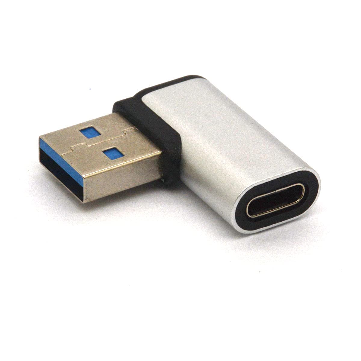 90 Degree Right Angle USB C to USB Adapter (2 Pack) - USB 3.0 Male to USB C Female Connector - Compatible with Samsung Galaxy Note 10, Google Pixel & More - Perfect for Tight Spaces & Cable Management (Right/Silver)