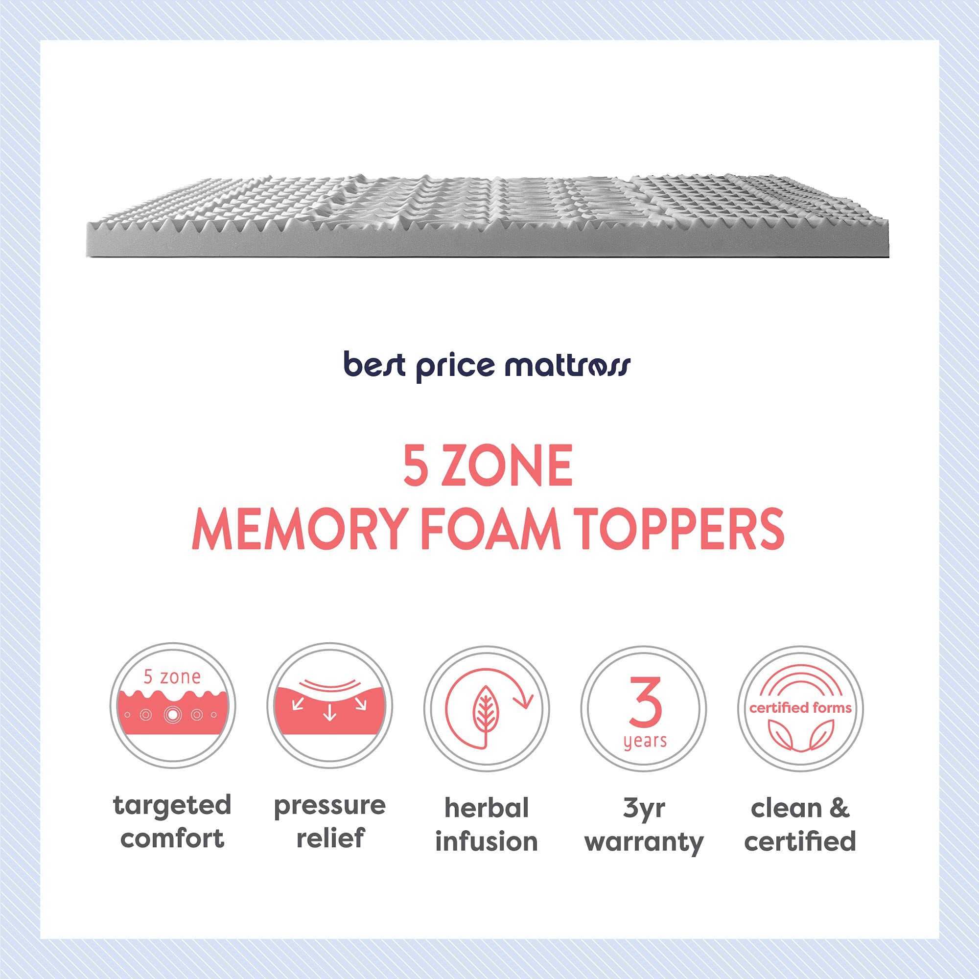 3 Inch 5-Zone Memory Foam Mattress Topper with Plant-Based Infusion - CertiPUR-US Certified Cooling Mattress Pad for Pressure Relief - Full Size Grey Bed Topper for Back Pain & Hot Sleepers - Perfect for Guest Beds, Dorm Rooms & Home Comfort Upgrade