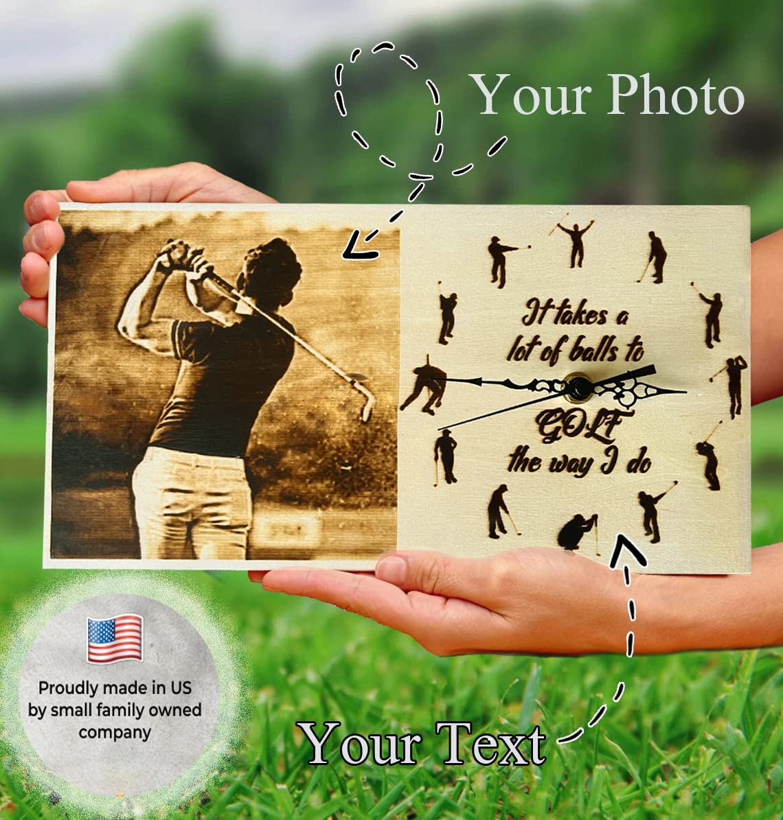 Custom Engraved Wooden Golf Clock - Personalized Golf Gift for Men & Women - Unique Golf Accessories for Home & Office Decor - Perfect Birthday, Anniversary & Retirement Gift for Golf Lovers