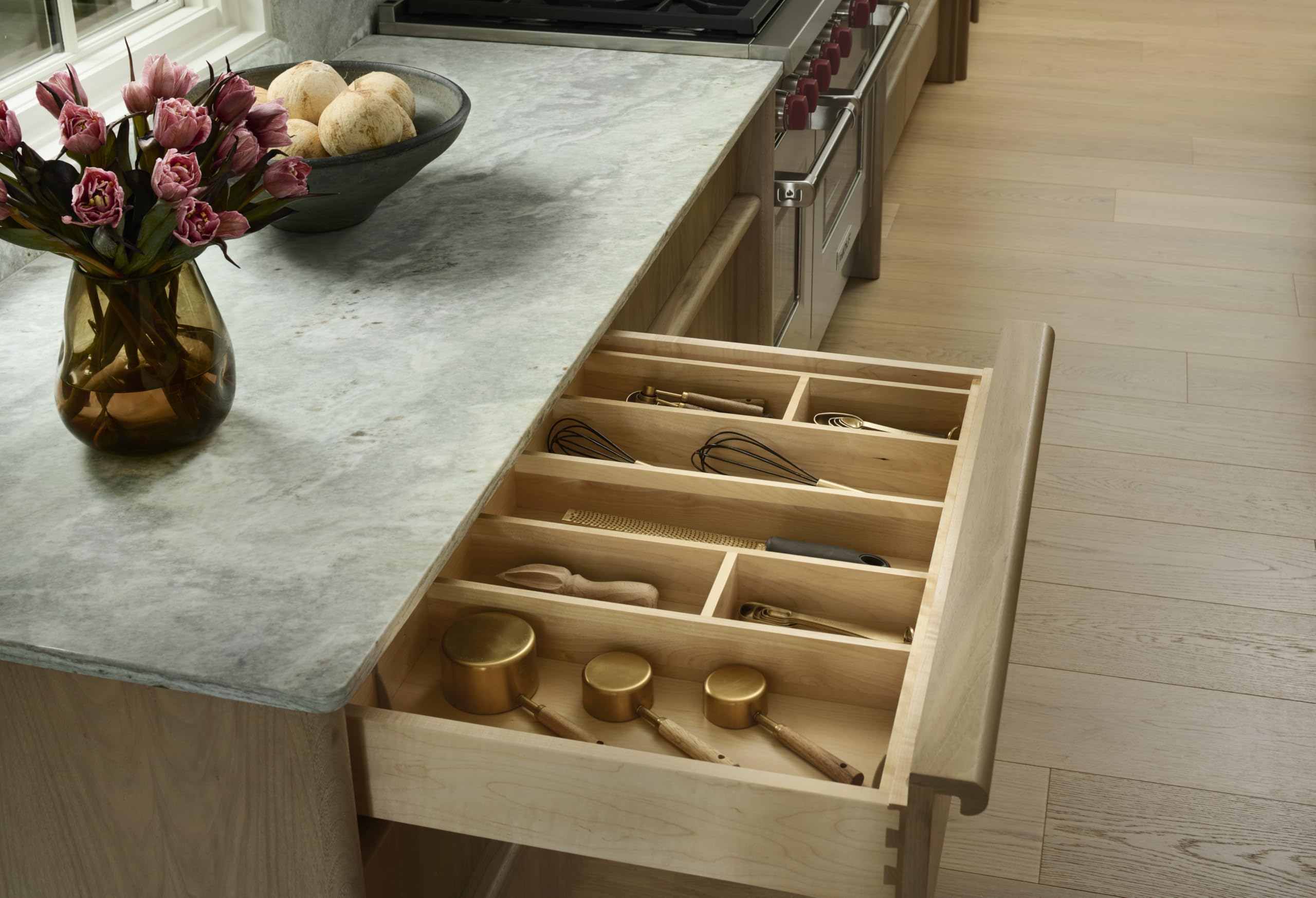 Rev-A-Shelf Adjustable Silverware Drawer Organizer - 33.13 x 22 Inch Maple Wood Cutlery Tray for Kitchen Utensils Storage | Fits Cabinets & Drawers | Perfect for Spoons, Forks, Knives Organization