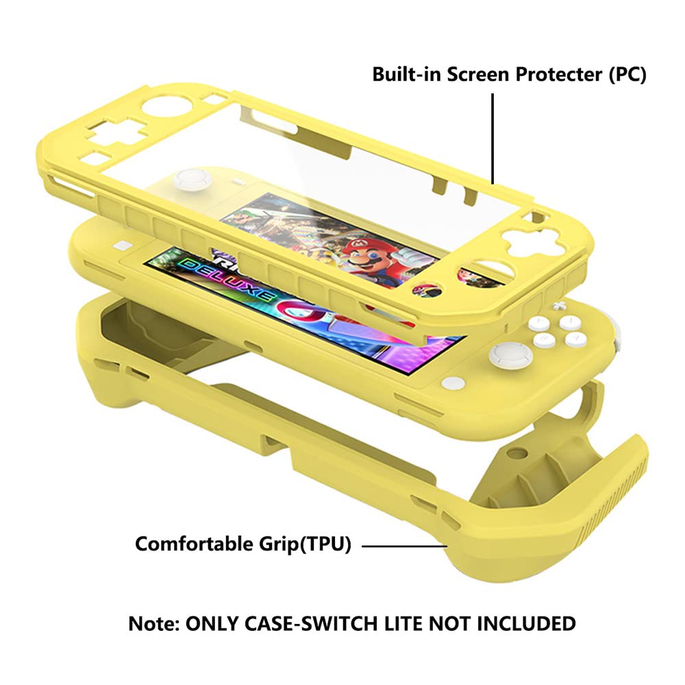 Durable Nintendo Switch Lite Protective Case with Detachable Screen Protector & Ergonomic Hand Grip - Compatible with 2019 Switch Lite (Yellow) | Perfect for Travel, Gaming On-The-Go & Enhanced Protection