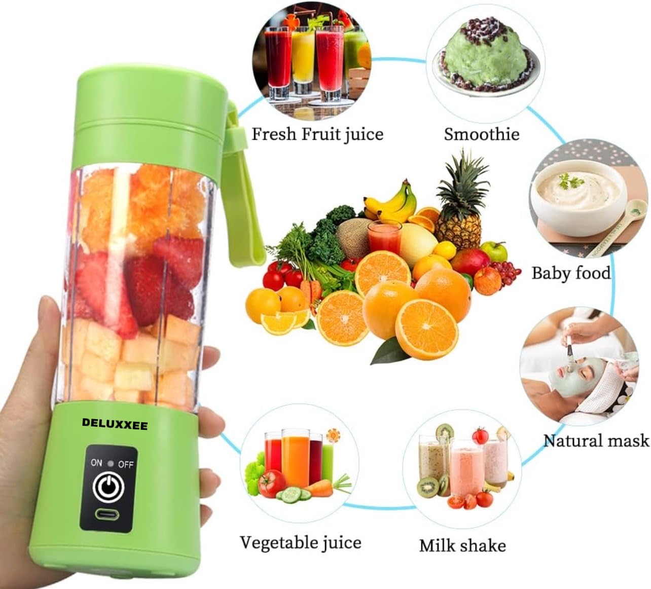 Portable USB Rechargeable Personal Blender for Shakes, Smoothies & Juices - 380ML Mini Travel Blender Bottle with Fruit Mixer - Perfect for Gym, Office & Outdoor Activities (Green)