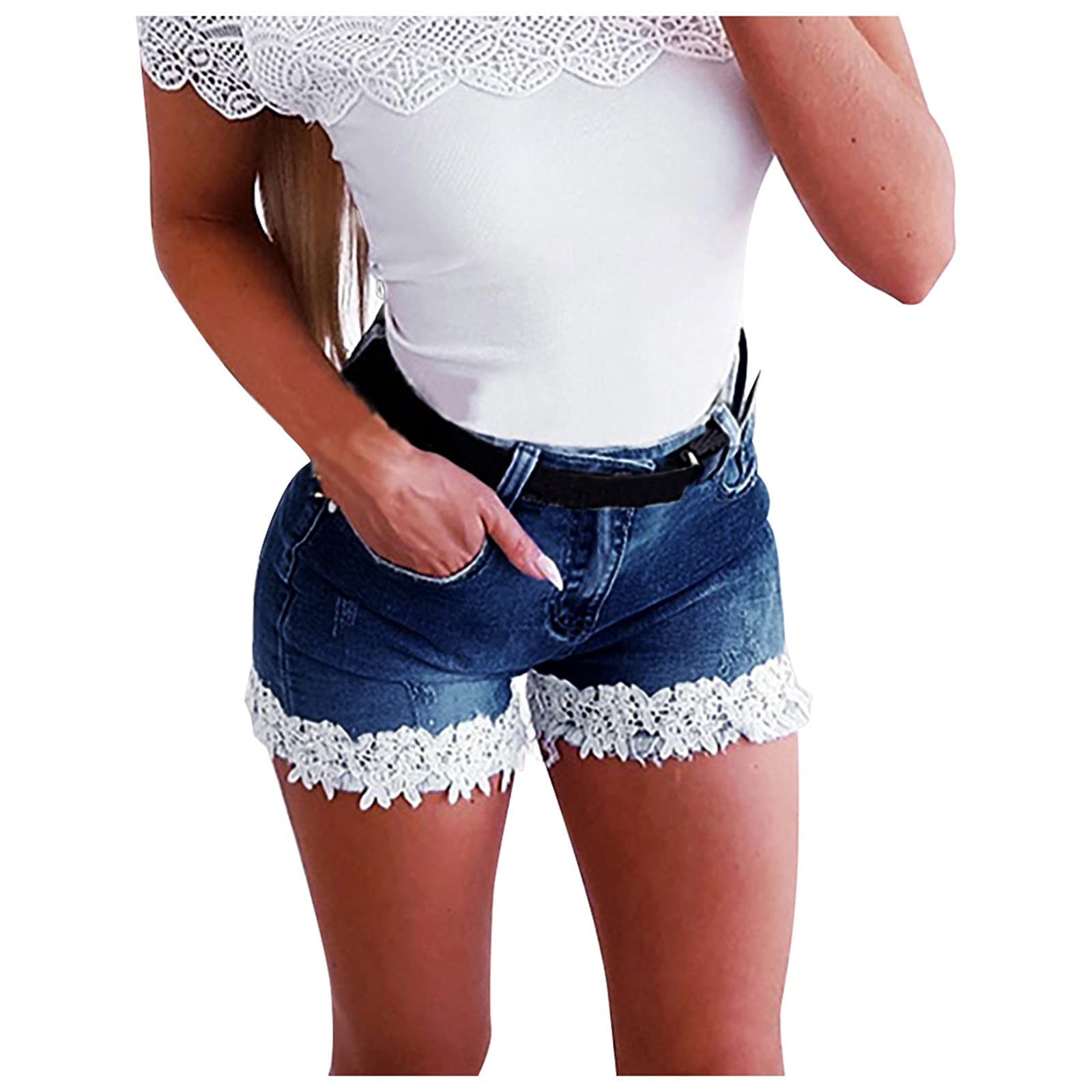 Women's Slim Fit Denim Shorts with Elastic Waist & Zipper - Stretchable Jeans Shorts for Casual Wear, Summer Outfits & Beach Vacations