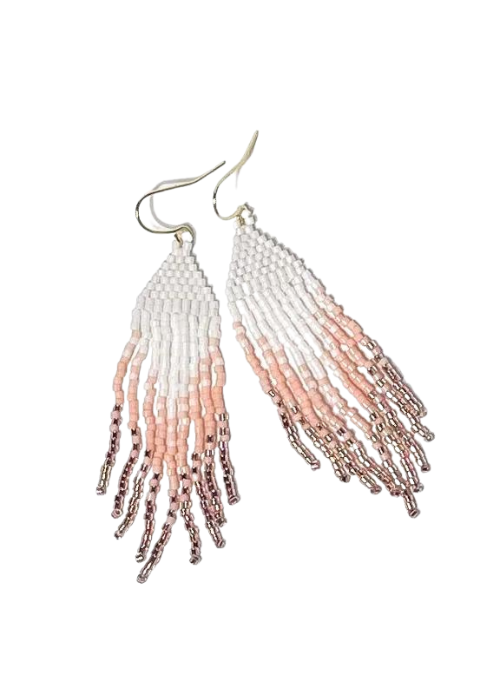 Angel White and Pink Fringe Earrings for Women - Boho Chic Dangle Drop Earrings - Perfect for Parties, Weddings & Date Nights