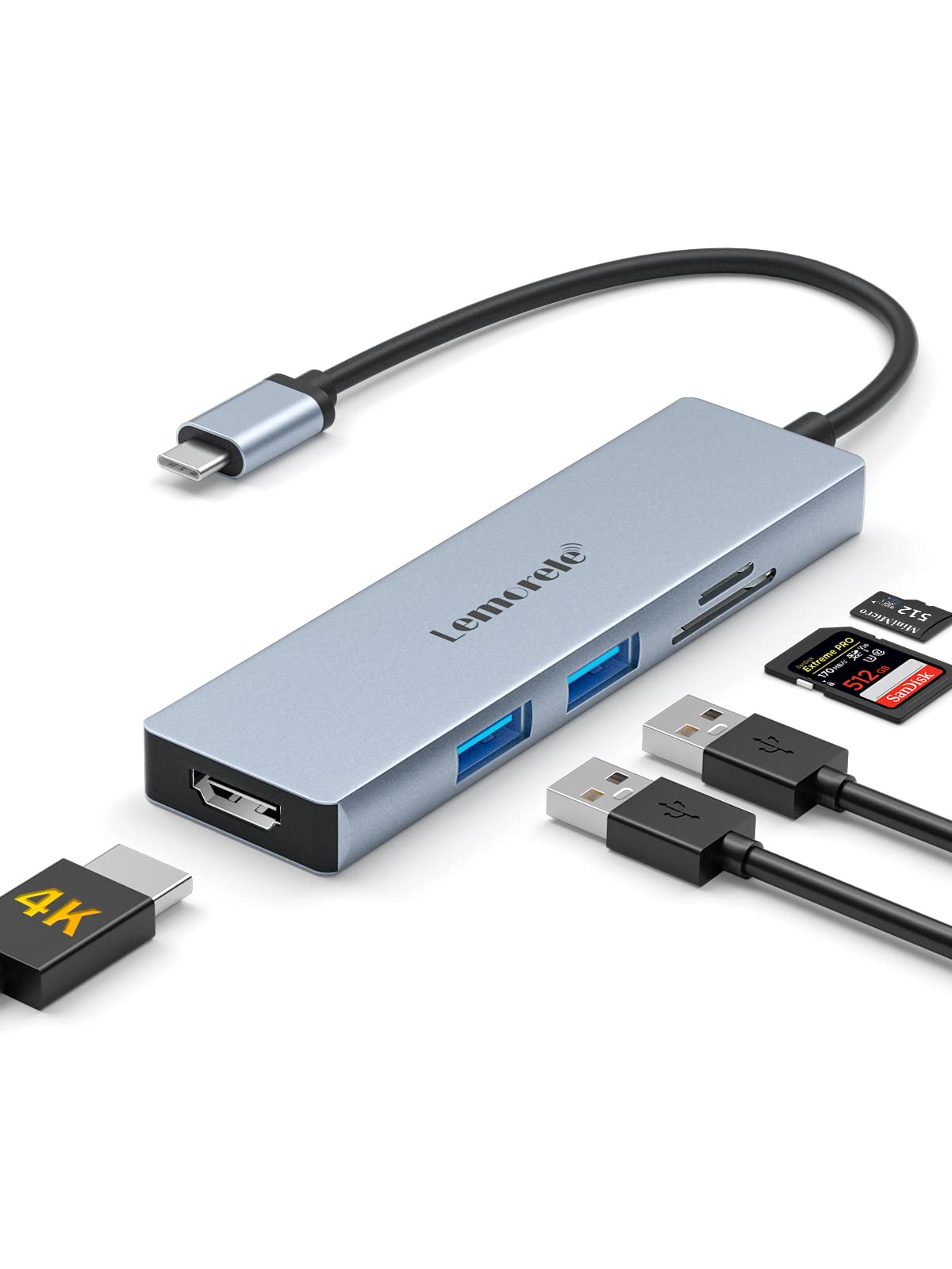 Lemorele 5-in-1 USB C Hub with 4K HDMI, 2 USB 2.0 Ports, SD/TF Card Reader - Compatible with Steam Deck, Nintendo Switch, MacBook Pro/Air, Chromebook & Type-C Tablets - Perfect for Home Office, Gaming & Travel