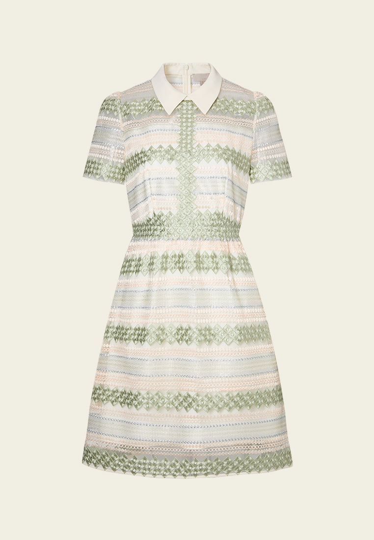 Geometric Embroidery Striped Mesh Dress for Women - Elegant Summer Party & Wedding Guest Outfit
