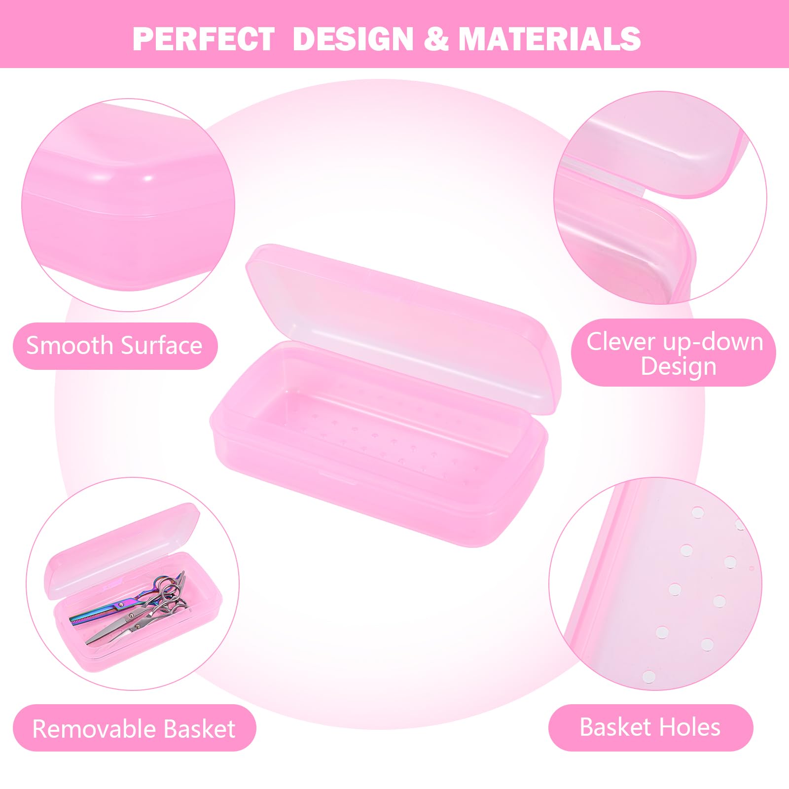 Pink Nail Tool Sterilizer Box - Large Transparent Plastic Sterilization Tray & Storage Organizer for Tweezers, Eyelash Extensions & Nail Implements - Perfect for Salons, Spas & Home Manicure Stations