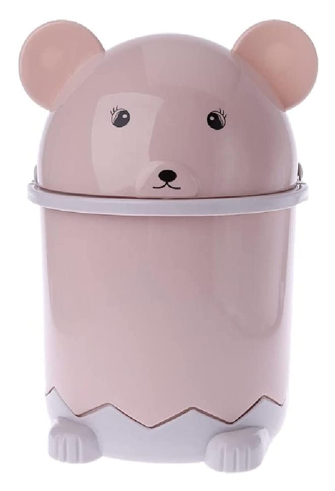 SYZHIWUJIA 1.5L Mini Bear Trash Can with Swing Lid - Small Countertop Waste Bin for Kitchen, Office, Home, School & Car - Cute Pink Desktop Garbage Basket for Snacks, Paper Waste & Daily Trash Disposal