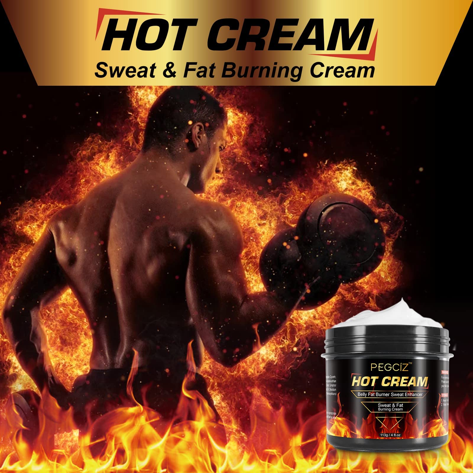 Hot Sweat Cream for Belly Fat Burner - Cellulite Reduction Cream for Thighs, Legs, Abdomen, Arms & Buttocks - Women & Men's Fat Burning Cream - 7 Day Flash Formula - Perfect for Post-Workout Recovery & Body Contouring