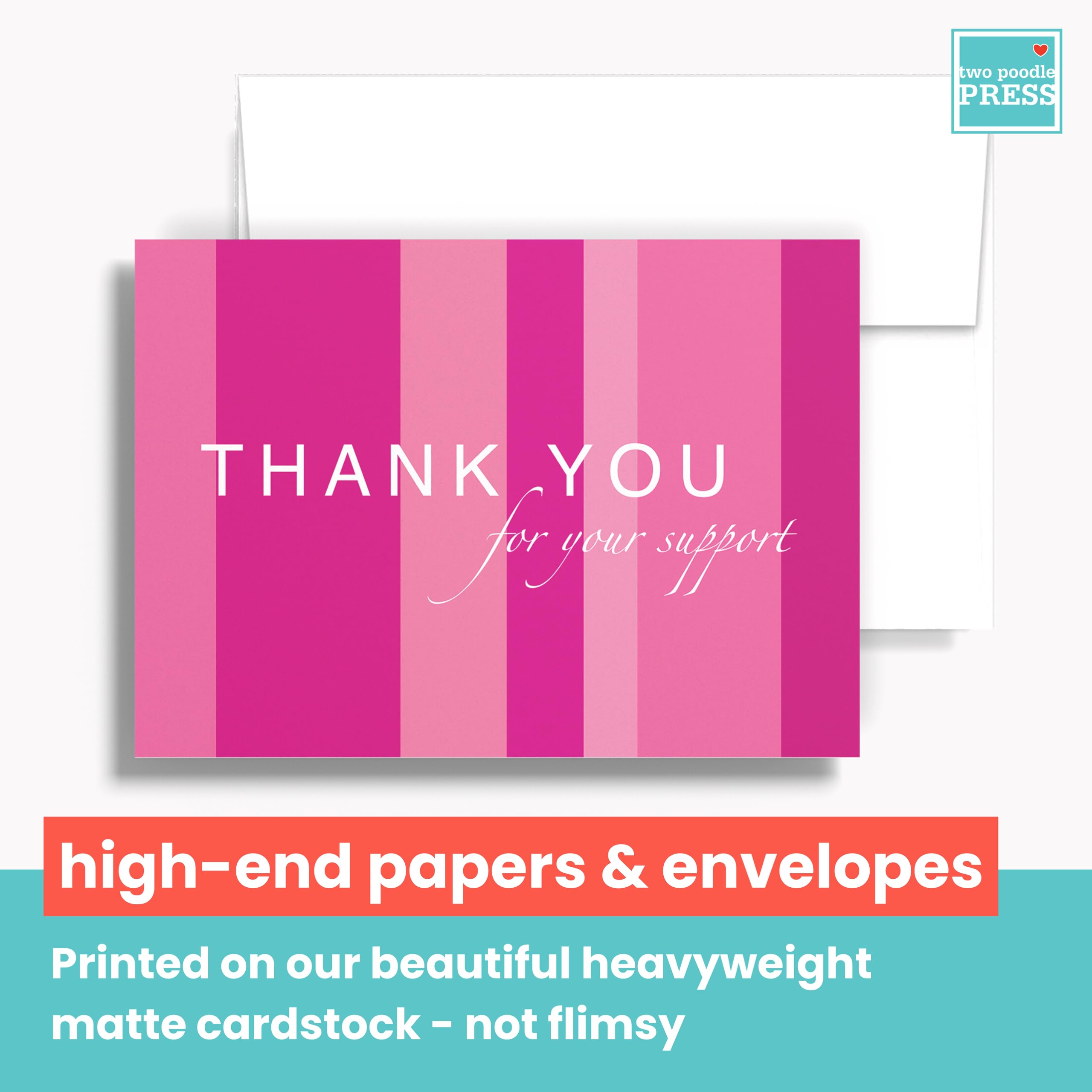 20 Pink Ribbon Breast Cancer Support Thank You Cards - Hot Pink Charity Event Cards for Awareness Walks & Runs - Jenna by Two Poodle Press | Perfect for Survivor Gifts, Fundraisers & Support Groups