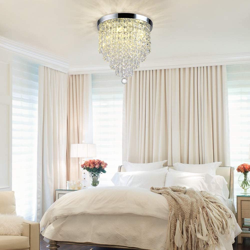 Depuley 3-Light Modern Crystal Chandelier - K9 Ceiling Light with Clear Acrylic Jewel Droplets, 250mm Flush Mount LED Lighting for Dining Room, Bedroom, Living Room - Elegant Home Decor & Wedding Venue Lighting