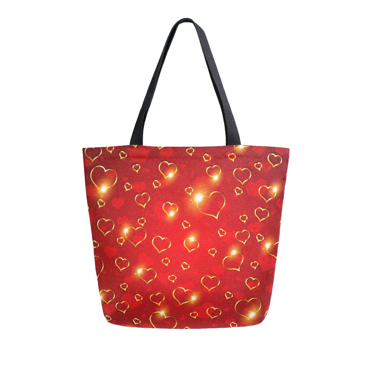 ALAZA Valentine's Day Bling Light Golden Red Hearts Canvas Tote Bag for Women - Large Reusable Cotton Shoulder Bag for Travel, Work, Shopping & Grocery | Perfect Gift for Girlfriend, Wife & Mom on Anniversary, Birthday & Special Occasions
