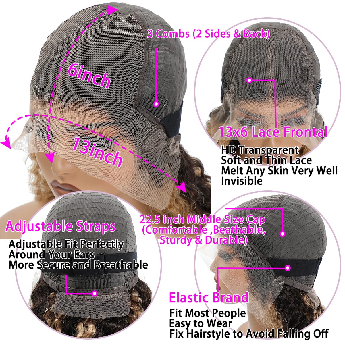 13x6 Highlight Deep Wave Lace Front Wigs Human Hair 210% Density Deep Curly Human Hair Wig Pre Plucked 28inch P4/27 Ombre HD Lace Frontal Wigs for Women - Perfect for Daily Wear, Parties, Cosplay & Special Occasions