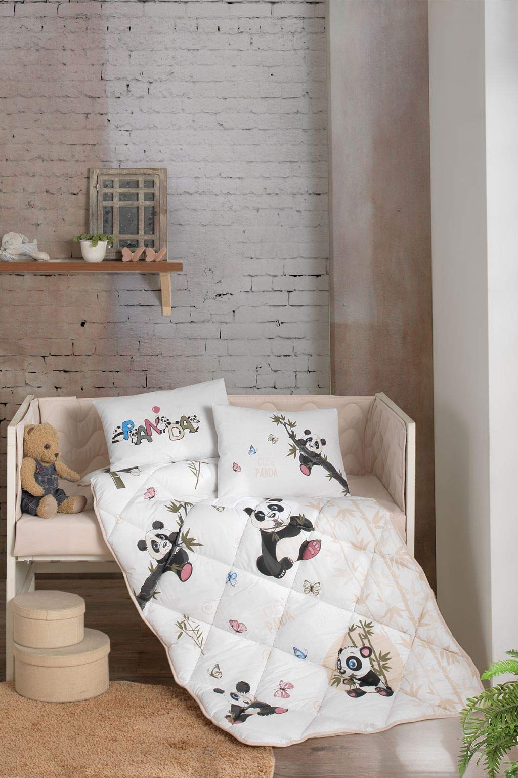 Adorable Panda Bedding Set - 100% Cotton 6-Piece Nursery Crib Set for Boys & Girls (Comforter, Sheet, Pillowcases) | Soft Baby Quilt for Cozy Sleep & Nursery Decor