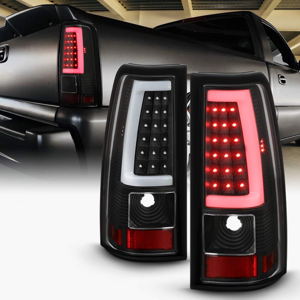 ACANII Black LED Tube Tail Lights & Brake Lamps for 2003-2006 Chevy Silverado 1500/2500/3500 - Pair Set (Left+Right) | Durable & Bright Replacement for Enhanced Night Visibility & Safety