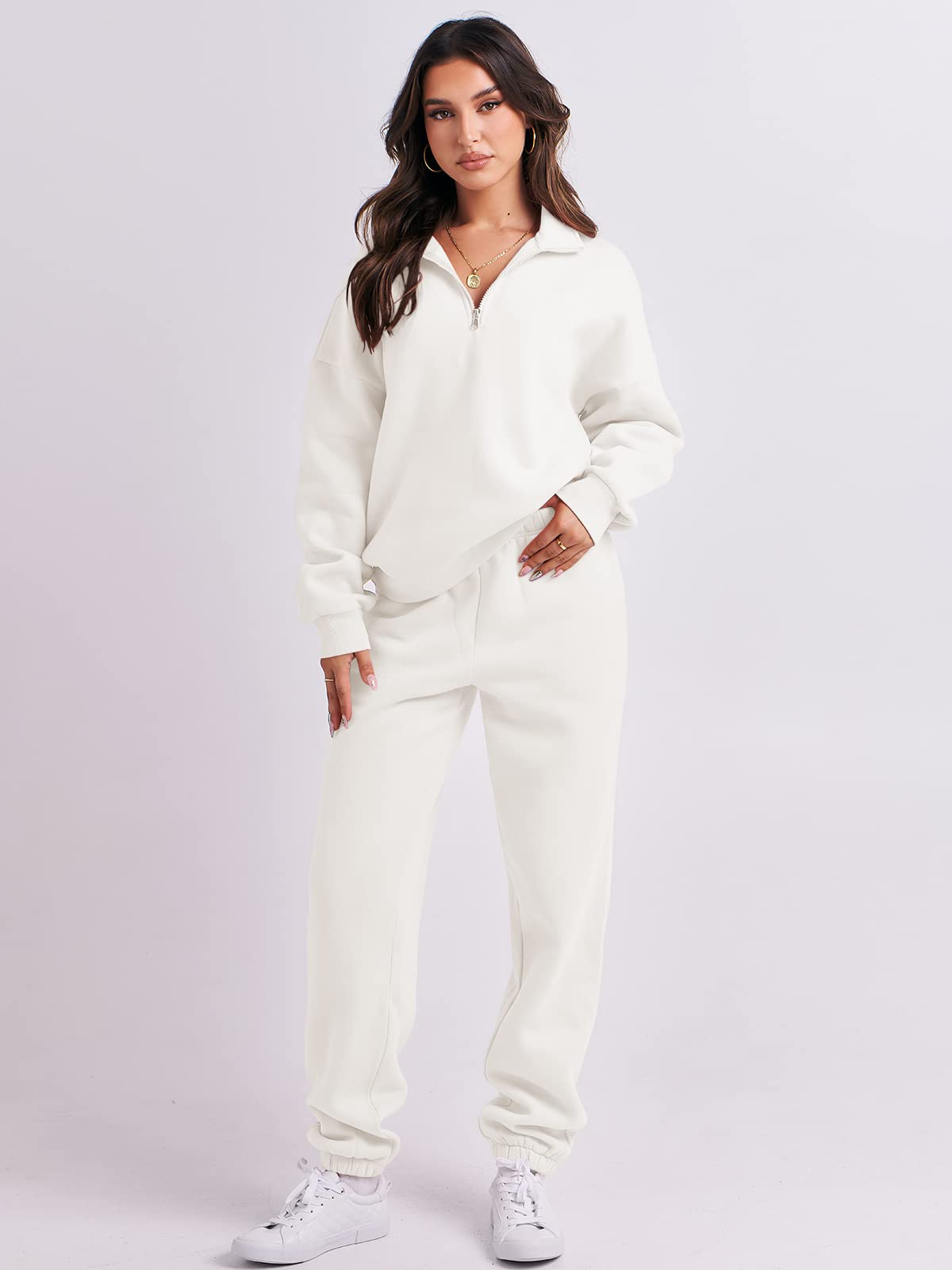 ANRABESS Women's 2 Piece Oversized Sweatsuit Set - Half Zip Sweatshirt & Jogger Pants Comfy Lounge Wear Tracksuit for Casual Outfits, Running Errands & Home Relaxation 2024 Fashion