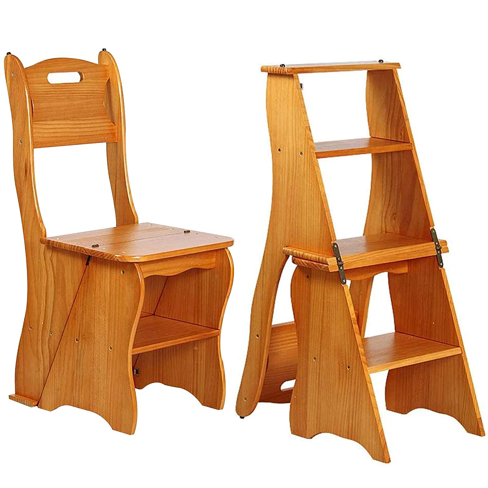 Foldable Wooden Library Step Stool - 2-in-1 Lightweight Portable Multi-Purpose 4-Step Ladder Stool for Indoor Climbing, Home Organization & Bookshelf Access | Perfect for Kitchen, Bathroom & Kids' Room