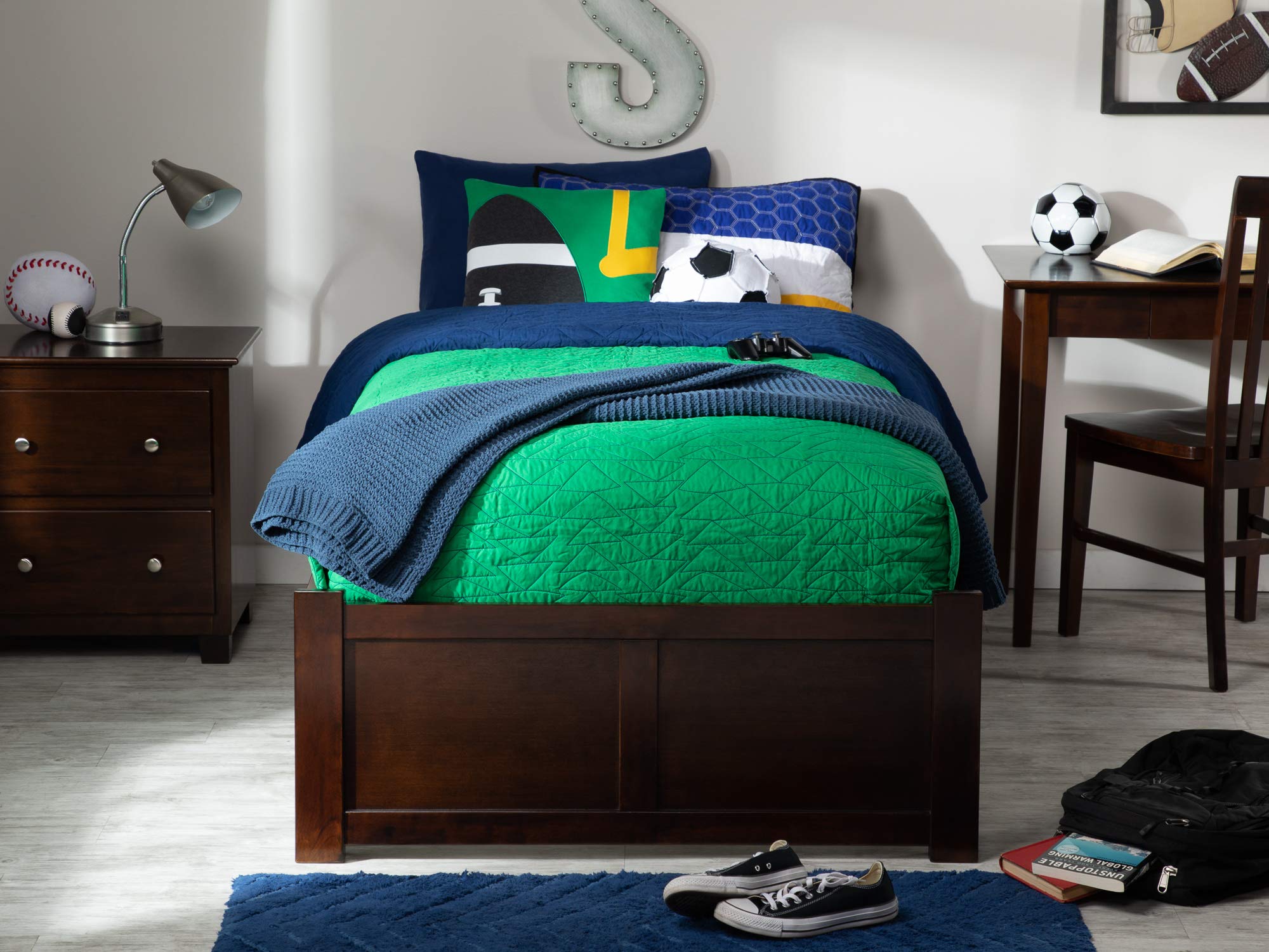 AFI Concord Twin Size Platform Bed with Footboard & Storage Drawers in Walnut - Space-Saving Bedroom Furniture for Kids, Teens & Small Rooms