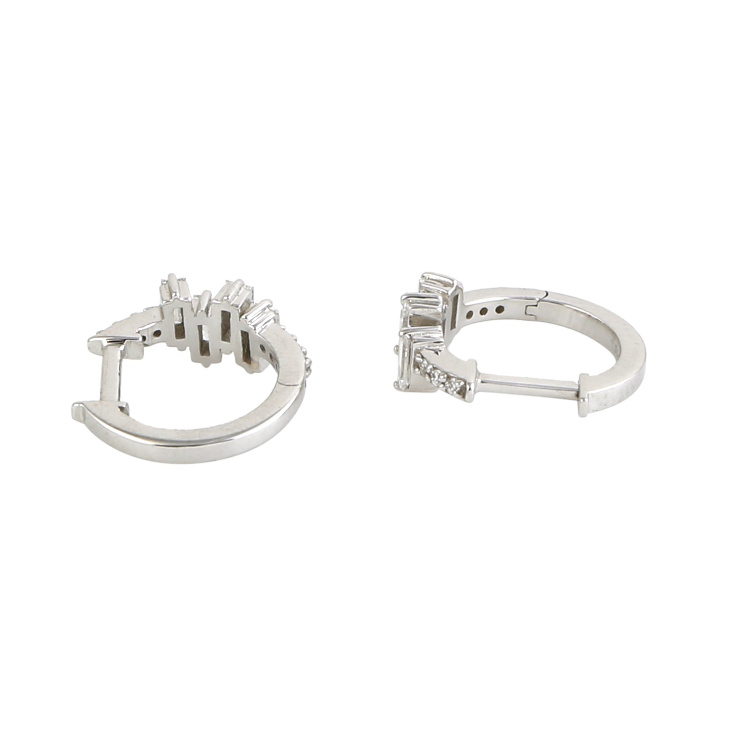 18K White Gold Baguette Diamond Minimalist Huggie Hoop Earrings for Women - Perfect for Everyday Wear, Date Nights & Special Occasions