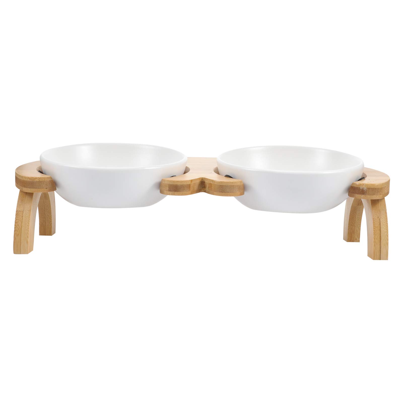 Anti-Skid Pet Bowl Set with Wooden Bracket - Cat Food & Water Bowl for Home Use