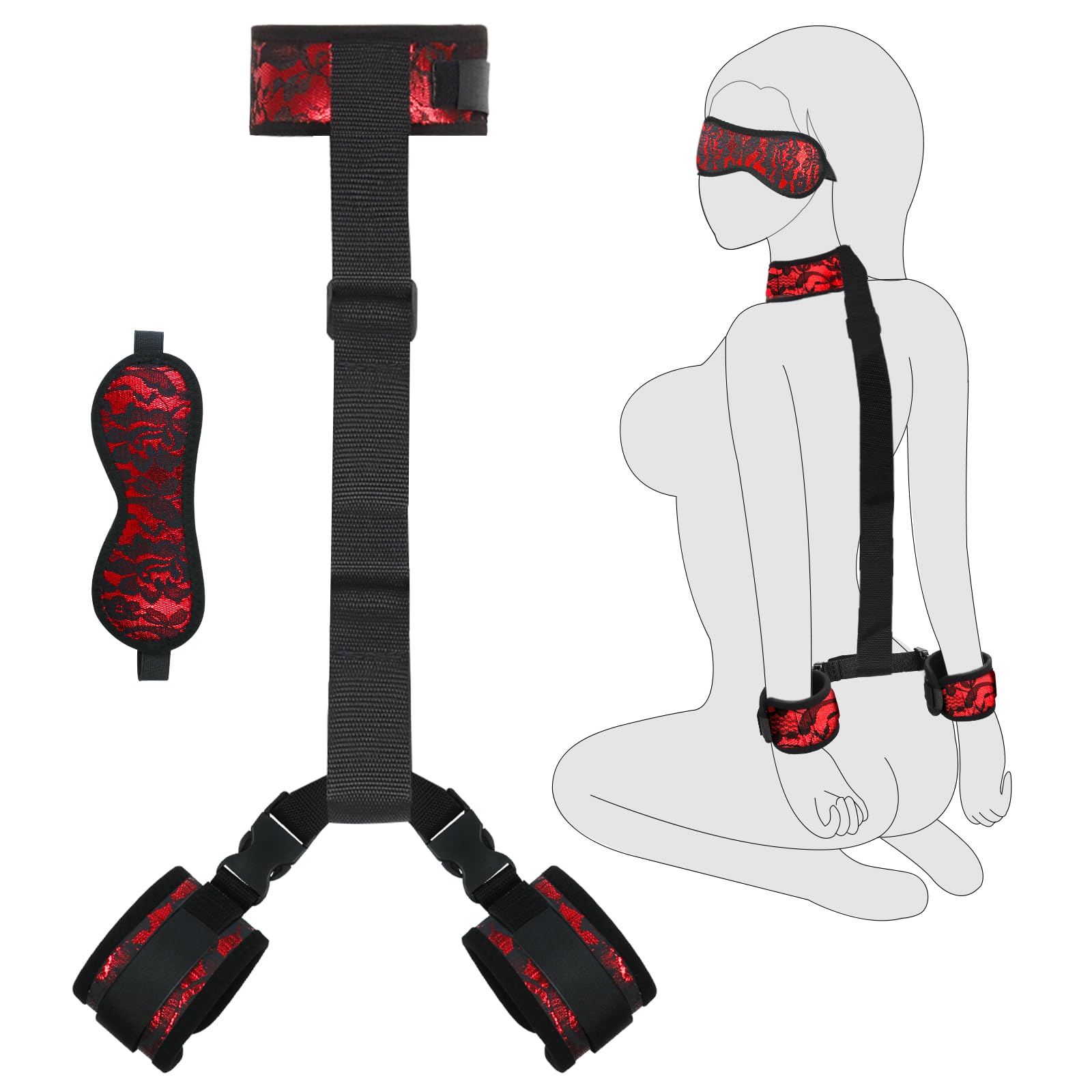 BDSM Bondage Kit - Adjustable Neck & Wrist Restraints, Handcuffs, Collar & Blindfold for Couples - Adult Sex Toys for Spicing Up Your Bedroom Play - Perfect for Role Play, BDSM Games & Intimate Bondage Scenes