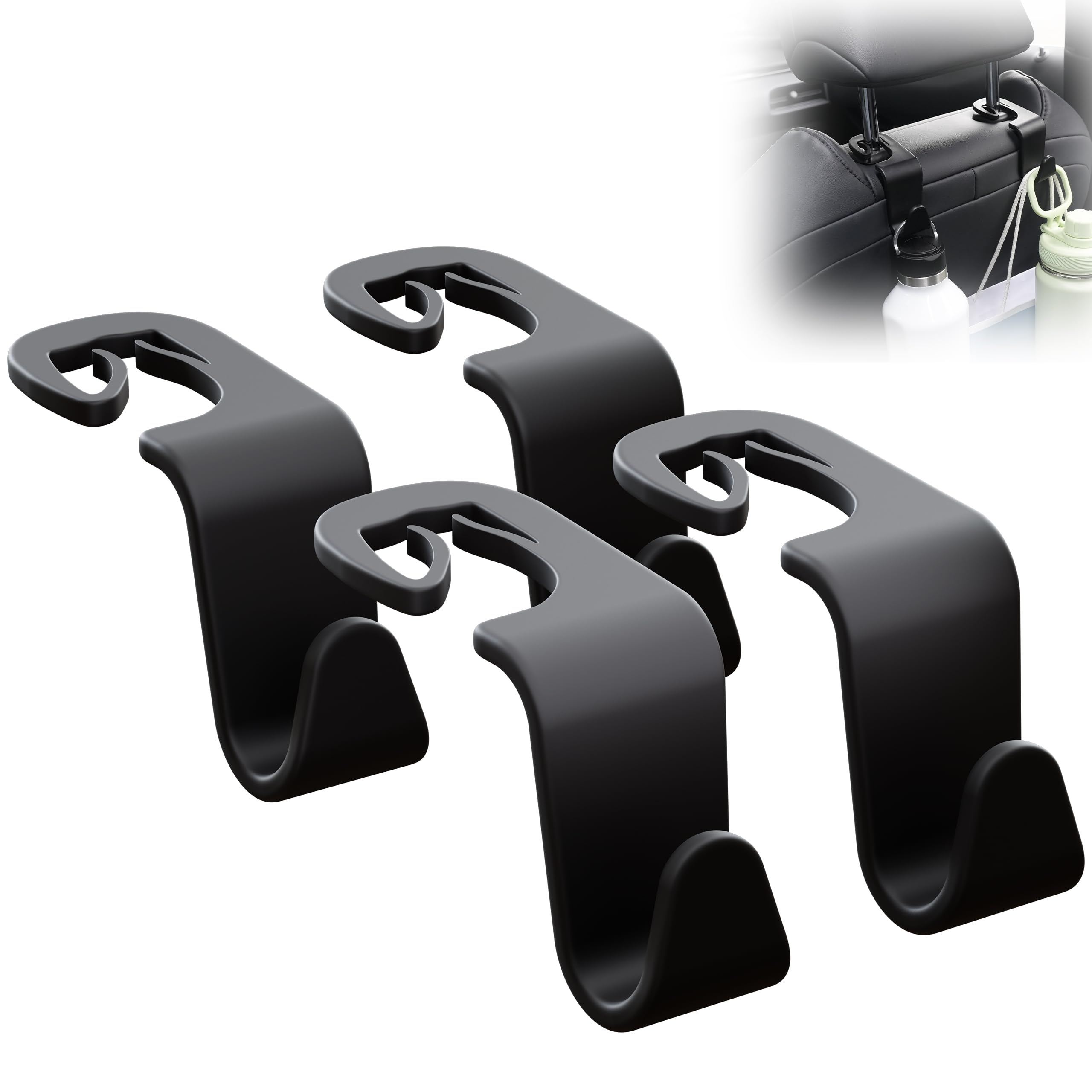4-Pack Car Seat Headrest Hooks - Durable Purse & Bag Holders for Car Organization, Vehicle Storage Accessories - Perfect for Women's Road Trips, Travel Essentials & Daily Commute (Use for Hanging Purses, Grocery Bags, Face Masks & More)