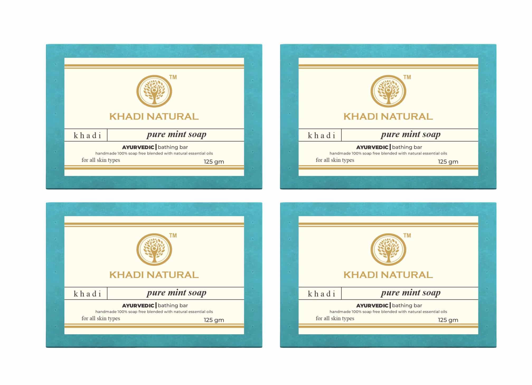 Khadi Natural Pure Mint Soap 125g (Pack of 4) | Refreshing Herbal Cleansing Bar for Face & Body | Perfect for Acne-Prone Skin & Summer Cooling Care