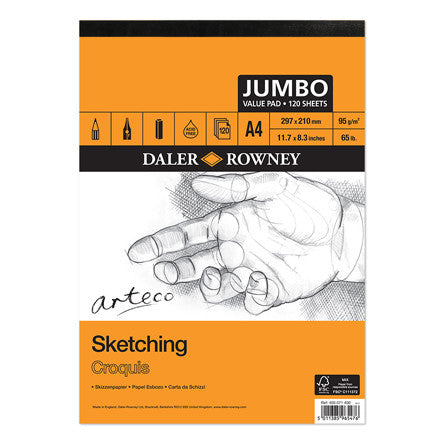 Daler Rowney Arteco Sketching Pad A4 - 50 Sheets, 120gsm, Acid-Free Paper for Artists, Drawing & Sketching - Perfect for Pencil, Charcoal & Pastel Artwork - Ideal for Studio, Classroom & Outdoor Sketching