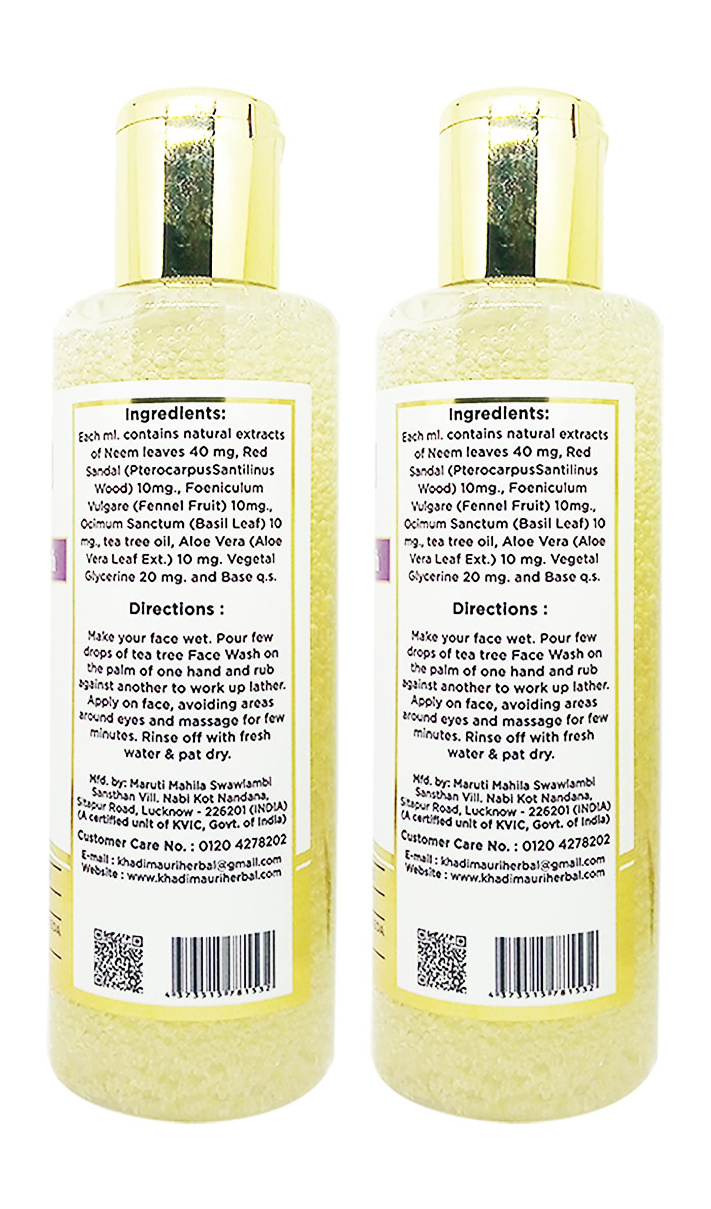 Khadi Mauri Tea Tree Face Wash for Acne & Oily Skin - SLS & Paraben Free, 420ml (Pack of 2) | Gentle Cleansing for Daily Skincare Routine