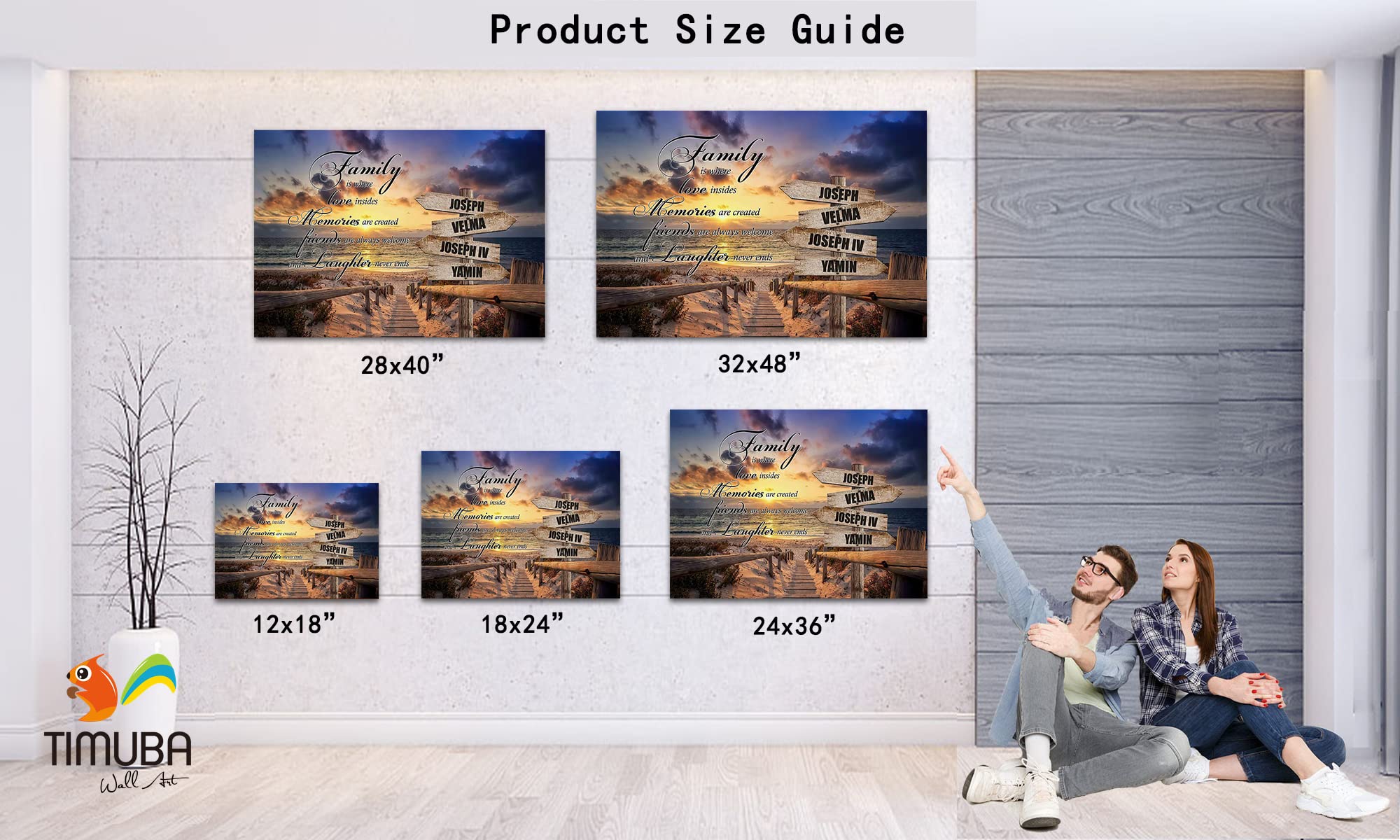 Personalized Beach Wall Art - Custom Name Sign Canvas for Coastal Home Decor, Family Quotes & Seascape Theme Framed Painting (28