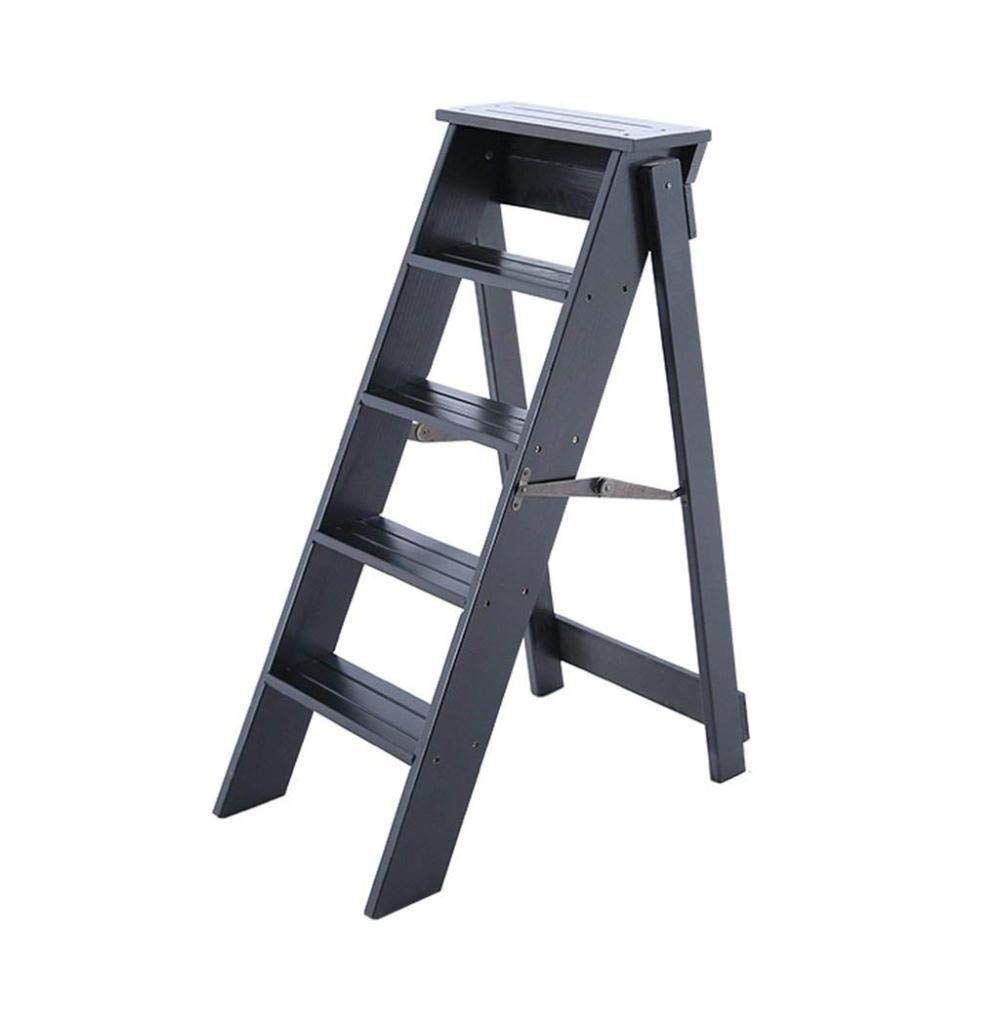 Foldable Wooden Step Stool with 5 Steps - Multifunctional Ladder Stool for Home, Kitchen, Bathroom & Indoor Use - Non-Slip Safety Climbing Stool for Kids and Adults