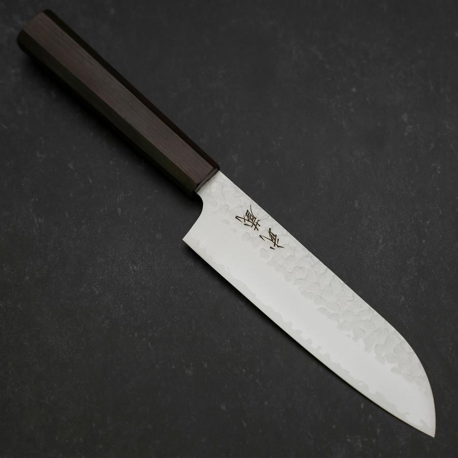 Premium Santoku Knife 7-inch VG-10 Stainless Steel Blade with Hammered Tsuchime Finish & Ebony Wood Handle - Perfect for Slicing, Dicing, and Chopping Vegetables, Meat, and Fish