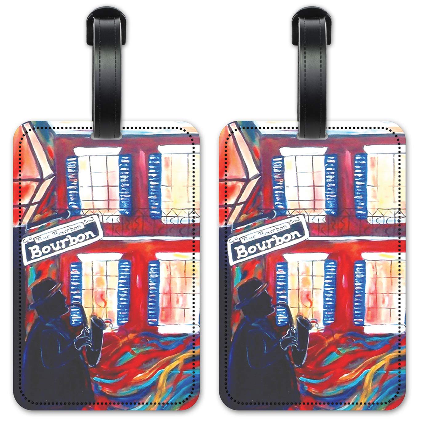 Premium Bourbon Street Luggage ID Tags - Durable Suitcase Identification Cards Set of 2 - Perfect for Travel, Business Trips & Vacation Luggage Identification